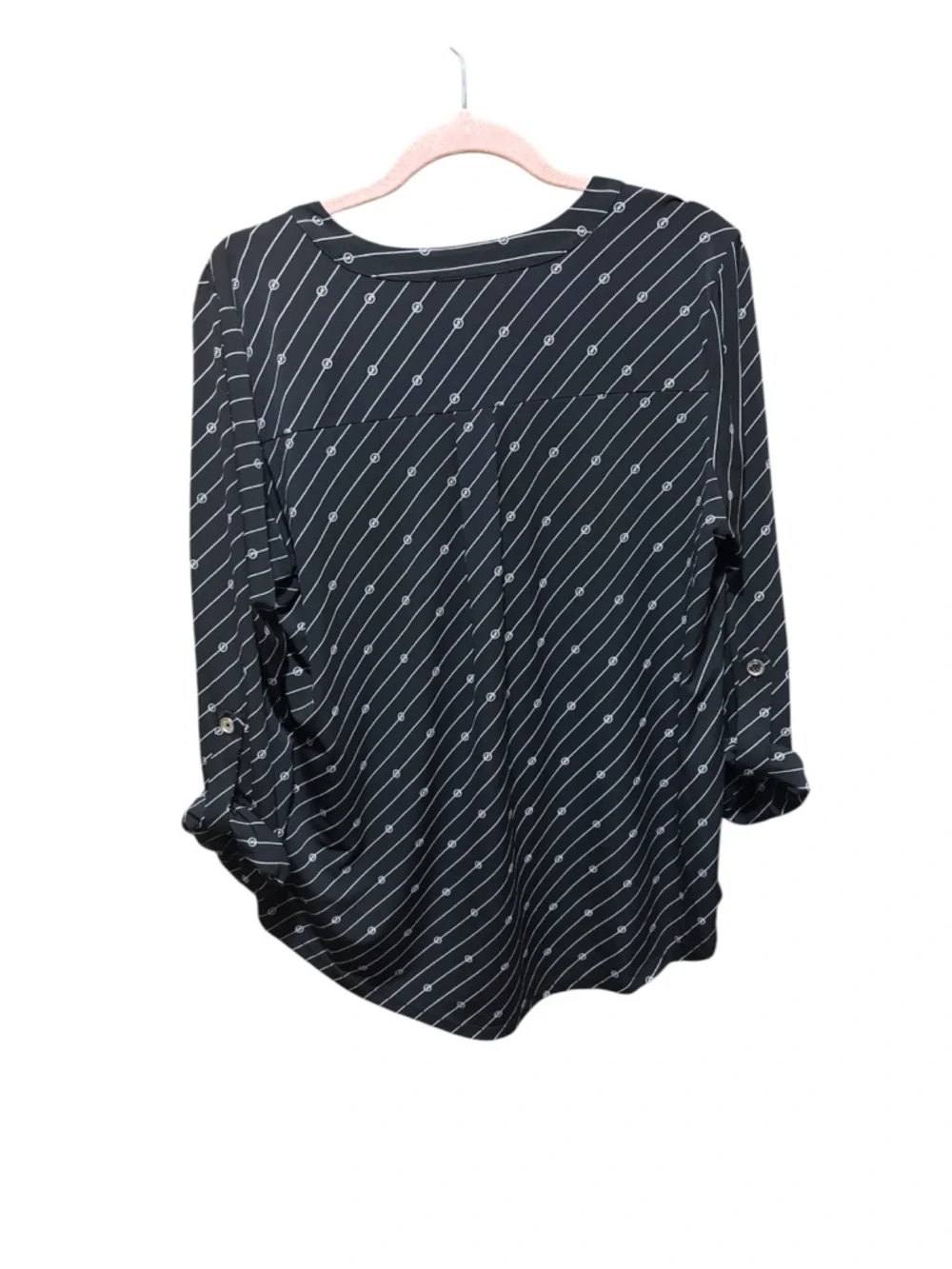 ⭐️ MICHAEL KORS ⭐️ Black Diagonal-Stripe MK Logo Zip Front Blouse - Picture 2 of 5